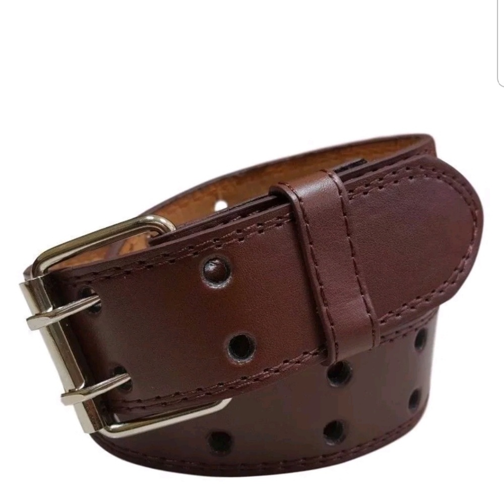 Brown Genuine Leather Two Prong Casual Belt